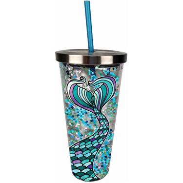 Imagem de Spoontiques Copo com glitter de sereia com canudo, tamanho único, azul e roxo
