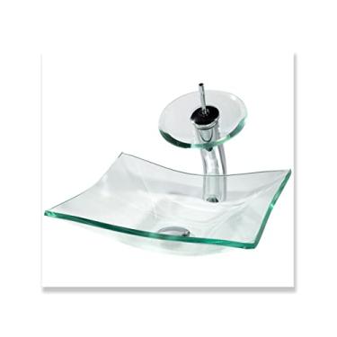 Imagem de Cuba Quadrada 30cm + Torneira Cascata + Valvula -Kit Incolor