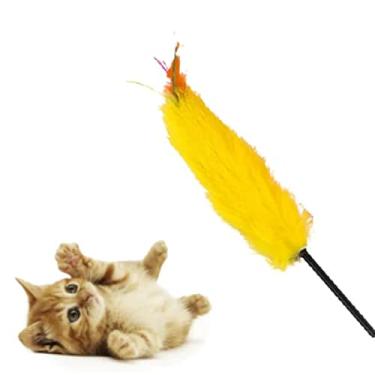 Imagem de Brinquedo Varinha para Gato com Bolinha Peludinha e Penas (Amarelo)