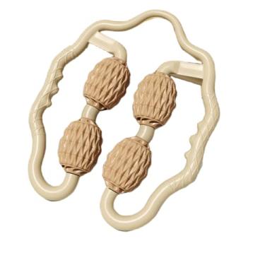 Imagem de TOMOO Massageador de rolo muscular de 4 rodas – Grampos circulares de perna 360 para relaxamento muscular da perna, pescoço, mão, braço – esportes internos, ioga, equipamento de musculação (bege)