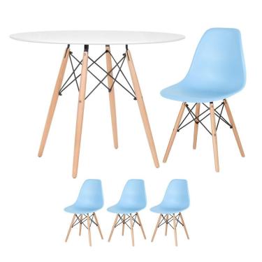 Imagem de KIT - Mesa redonda Eames 100 cm branco + 3 cadeiras Eiffel DSW