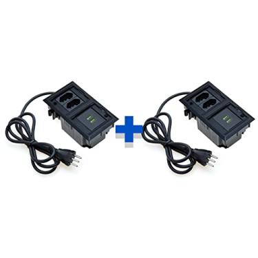 Imagem de Kit 2 Caixas De Tomadas 4 Blocos Com 2 Tomadas 20A 2USB 4.9A COR:PRETO