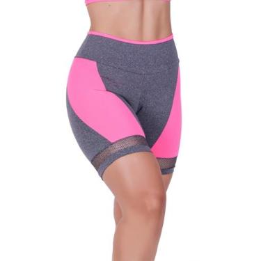 Imagem de Bermuda Fitness Com Detalhes Em Tela E Neon Rosa Com Mescla - Mtx.Moda