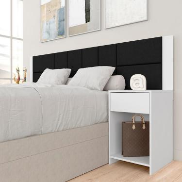 Imagem de Cabeceira Estofada Para Cama Casal Dubai Branco/preto - M. Arapongas