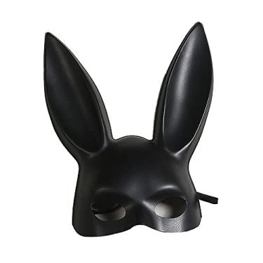 Imagem de Máscara de orelha de coelho, máscara de princesa, acessórios de fantasia, adereços de festa de Halloween/bar/baile de máscaras (preto)
