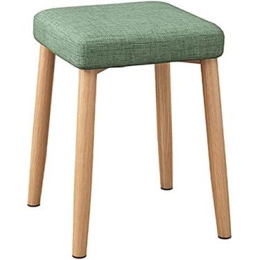 Imagem de KRASS Banqueta de molho de imitação de madeira maciça, banqueta de mesa de jantar acolchoada, pernas de banco de aço redonda, com almofadas de pé antiderrapantes, fácil de montar, turquesa, colecionador88