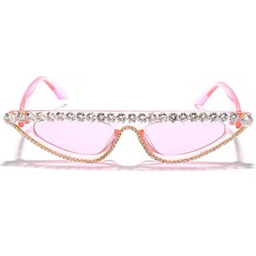Imagem de Óculos de sol olho de gato feminino designer de moda vintage strass óculos de sol rosa sexy óculos cateye gafas de ojo de gato, 5, tamanho único