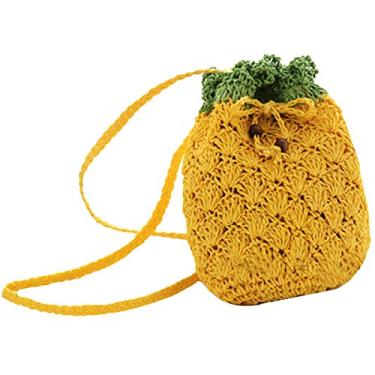Imagem de Bolsa de mão Buddy fofa de palha transversal bolsa de ombro ao ar livre mini bolsa de telefone, Pineapple, One Size