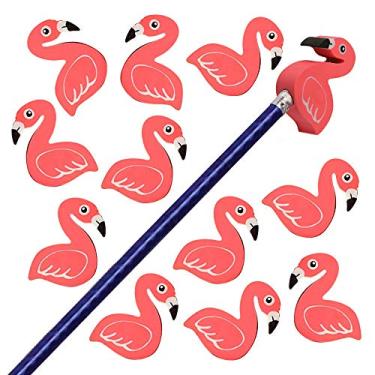 Imagem de ArtCreativity Topos de lápis de borracha flamingo, 12 peças, tampas de borracha fofas, prêmio de sala de aula, recompensas de professores, lembranças de festa de aniversário tropical, sacos de presente para meninos e meninas