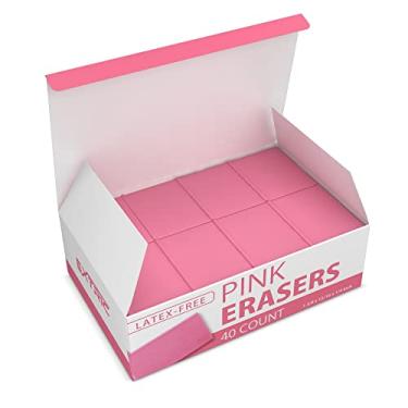 Imagem de Borrachas rosa – Borrachas quadradas, borrachas para crianças, borracha de borracha, 40 unidades, borrachas a granel para material escolar, arte e uso no escritório