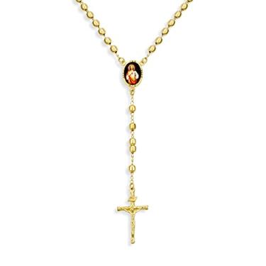 Imagem de Bling Jewelry Rosário de oração cristã católica contas cruz católico coração de Jesus terço colar de contas para mulheres adolescentes latão banhado a ouro 18K, metal, outros, Metal, Outro