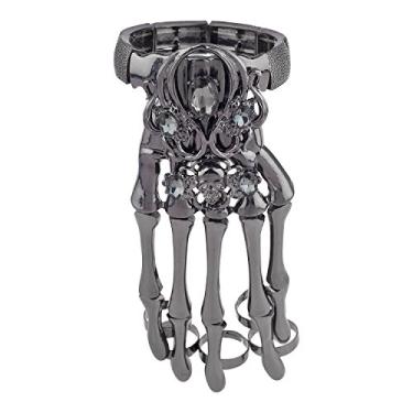 Imagem de Lux Accessories Anel de pulseira esqueleto de mão completa com ferramentas de caveira gótica de bainha preta