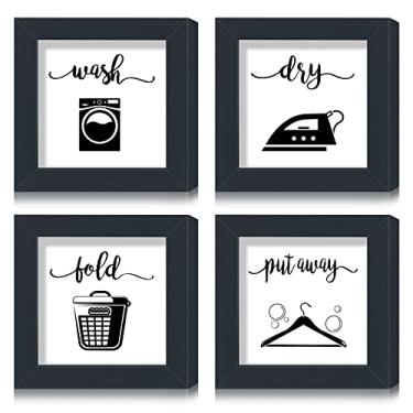 Imagem de Bucherry Conjunto de 4 placas de lavanderia rústicas feitas à mão lavagem de madeira a seco dobrar colocar fora sinais de lavanderia decoração de parede arte decoração placas de madeira para lavanderia vintage decoração de casa de fazenda para suprimentos domésticos