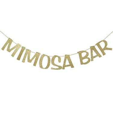 Imagem de Banner Mimosa com placa dourada com glitter decorações para chá de panela, champanhe, brunch, chá de bebê, casamento, noivado, festa de aniversário, formatura, Fiesta