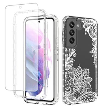 Imagem de Yodueiv Capa para Galaxy S22/Samsung S22 5G SM-S901U com protetor de tela de vidro temperado, capa protetora de telefone com padrão de mandala transparente fofo de corpo inteiro para Samsung Galaxy S22 5G (Mandala)