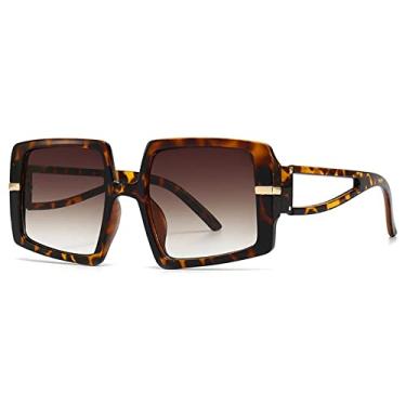 Imagem de Óculos de sol femininos quadrados na moda moda superdimensionado grande preto branco com braços recortados óculos de sol uv400 tons, chá de loeopard, tamanho único