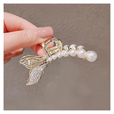 Imagem de nihngvjm Grampos de cabelo beleza agradável metal sereia garra de cabelo sereia pérola liga grampos de cabelo strass acessórios de cabelo da moda grampos de presente feminino grampo de cabelo (cor: pérolas strass)