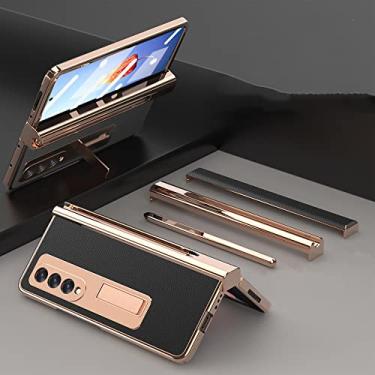 Imagem de Para Samsung Galaxy Z Fold3 4 capa de telefone de couro galvanizado para Galaxy Z Fold4 caso proteção total S slot com suporte, preto, para Z Fold3