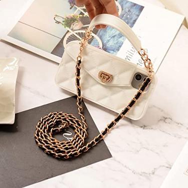 Imagem de Carteira bolsa bolsa transversal para iphone 13 12 mini 11 pro xs max xr 6 8 7 plus bolsa slot para cartão capa de silicone com alça corrente, branco, iphone 6 7 8 plus