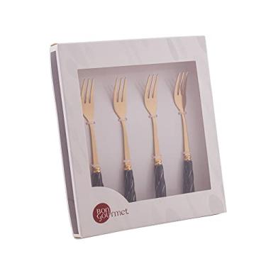 Imagem de CJ 4 GARFOS AÇO INOX P/APERITIVO DOURADO C/CABO CERÂMICA PRETO