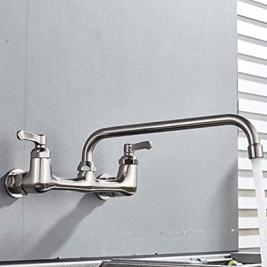 Imagem de Torneira de lavatório preta montada na parede com alças duplas torneira do banheiro bico giratório antigo guindaste de bronze torneira misturadora de água quente e fria, níquel escovado