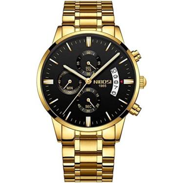Imagem de Relógio Nibosi Masculino 2309 Dourado Aço Inoxidável Cronógrafo Ponteiros Pequenos Funcionais Estojo Original Garantia