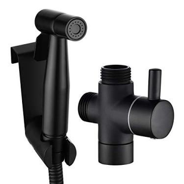 Imagem de Tecmolog Kit de Pulverizador de Vaso Sanitário de Aço Inoxidável Pulverizador de Bidê de Pano Preto Lavadora de Fraldas Portátil Shattaf com Mangueira, Suporte para Shattaf, WS024CF