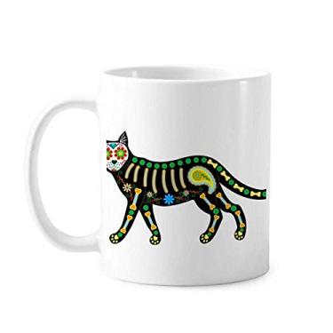 Imagem de Caneca de cerâmica para café e porcelana com coração de osso e gato preto Dia das Bruxas
