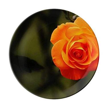 Imagem de Prato de flores de folhas verdes escuras laranja salver louça de jantar