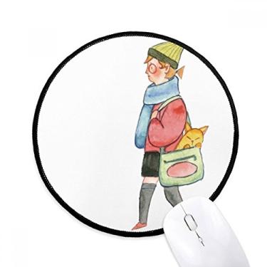 Imagem de Mouse pad Miaoji Pintura Gato Compras Meninas Escritório Tapete Redondo para Computador