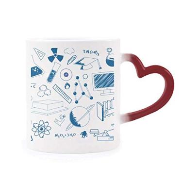 Imagem de Caneca de grés sensível ao calor com símbolo de química Blue Grid Strokes que muda de cor vermelha