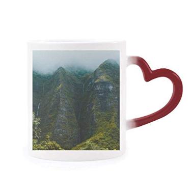 Imagem de Jungle Valley Cliff Fog Forest Caneca sensível ao calor Mudança de cor vermelha