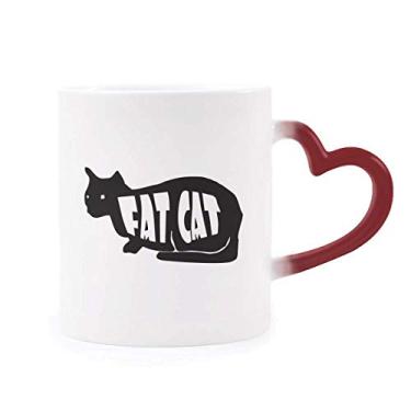 Imagem de Caneca de grés com contorno de gato preto natural sensível ao calor vermelha que muda de cor