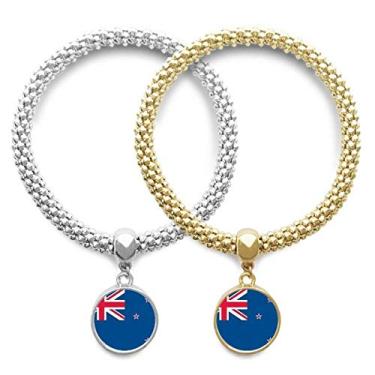 Imagem de DIYthinker Pulseira com pingente de bandeira nacional da Nova Zelândia para amantes da Oceania Country Lover joias para presente de casal