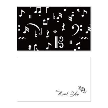 Imagem de Barra de música branca e notas, cartão de agradecimento preto, papel de aniversário, agradecimento de casamento