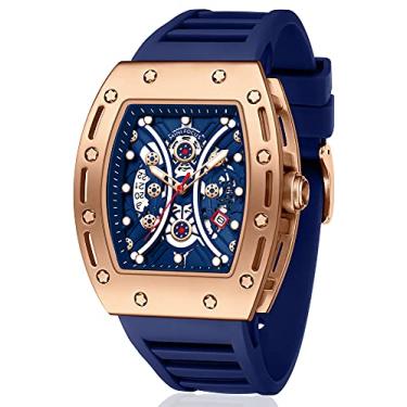 Imagem de Tonneau Relógio masculino esportivo de luxo à prova d'água com pulseira de silicone azul 0240G