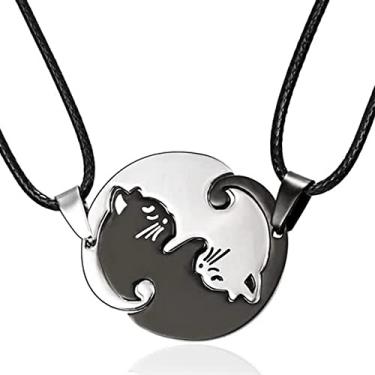 Imagem de Colar Duplo Love Cats Amizade Amor Gatos Yin Yang Com Caixa