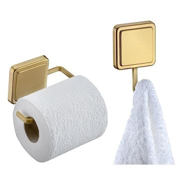 Imagem de Kit Suporte Papel Higiênico Gancho Multiuso Porta Toalha Banheiro Adesivo Dupla Face Dourado - Future - Dourado