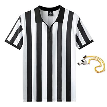 Imagem de Shinestone Camisas de árbitro, Camisa de árbitro masculina Basquete Futebol Esporte Camiseta de árbitro Camisa de árbitro Camiseta de jérsei Manga curta, perfeita para esportes ao ar livre, Zipper Neck, Small