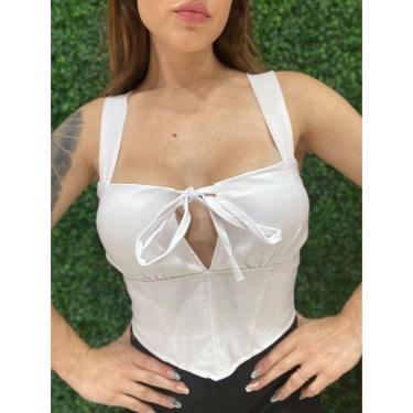 Imagem de Cropped Slim Corselet Franzido com Tiras Branco
