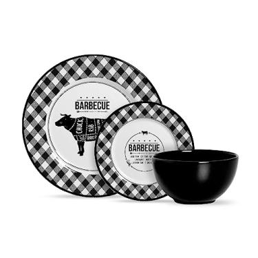 Imagem de Aparelho de Jantar Barbecue Cerâmica, Branco/Preto, 12 Peças, Alleanza