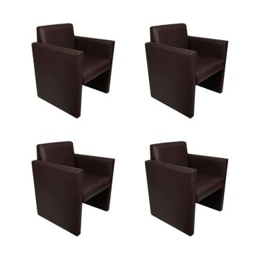 Imagem de Kit 4 Poltronas Nina Executiva Pé Fechado Madeira Maciça - Marrom Café