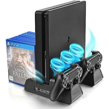 Imagem de Suporte Base Vertical Com Cooler Duplo Carregador de Controle PS4 PS4 Slim PS4 Pro