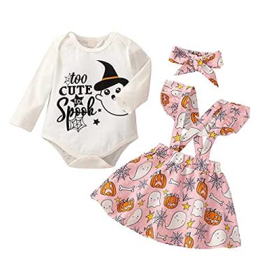 Imagem de Macacão infantil para bebês meninas Halloween gola redonda manga comprida body suspensório meninas (rosa, 9-12 meses)