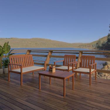 Imagem de Conjunto para Jardim com 1 Sofá 2 Poltronas 1 Mesa de Centro Madeira Maciça Madeira