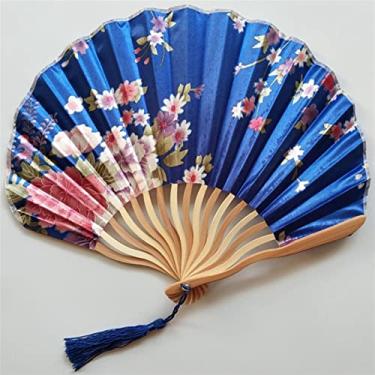 Imagem de Leque dobrável estilo japonês leque de seda ventilador dobrável de bambu chinês vintage em forma de onda quilha dança leques de mão artesanato decoração de casa ornamentos presentes acessórios decorativos feitos à mão (cor: cáqui escuro)