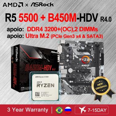 Imagem de Kit de CPU AMD Ryzen 5 5500  B450M-HDV  Placas-Mãe R4.0  B450  AM4  DDR4  64GB  Novo