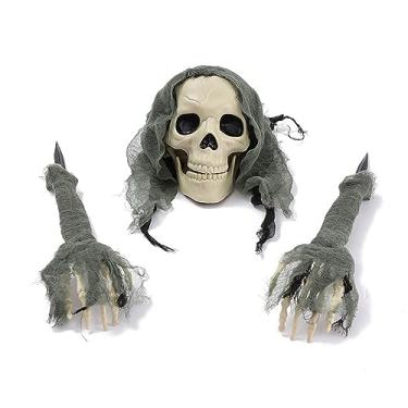 Imagem de 3 peças de ornamento de osso de esqueleto de Halloween Plug chão decoração realista estátua de osso de mão assustadora para gramado jardim cemitério decoração de esqueleto de Halloween