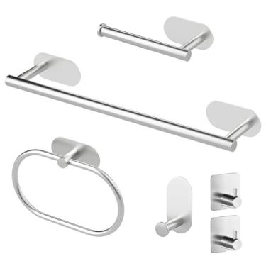 Imagem de Kit Acessórios Para Banheiro em Aço Inox com 6 Peças e Fixação 3M Prata