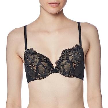 Imagem de Sutiã Demi com aro, o melhor sutiã push-up com tecnologia Wonderbra, sutiã com acabamento em renda suave com bojo push-up, Preto/corpo bege renda, 32C